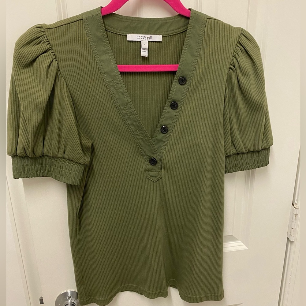 Derek Lam 10 Crosby Heather Vneck Puff Shirt Size S